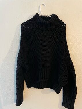 Free People Black Chunky Turtleneck Sweater
